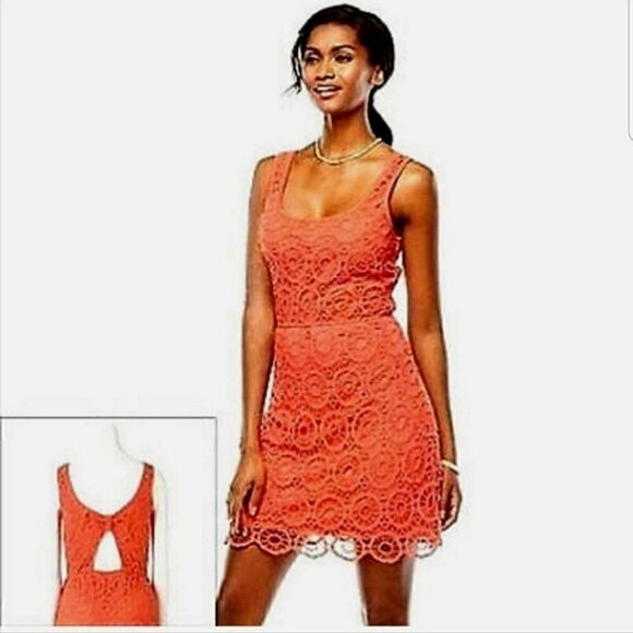 Lauren Conrad Crochet Sleeveless Scoopneck Dress Orange Sz Small - Picture 1 of 10